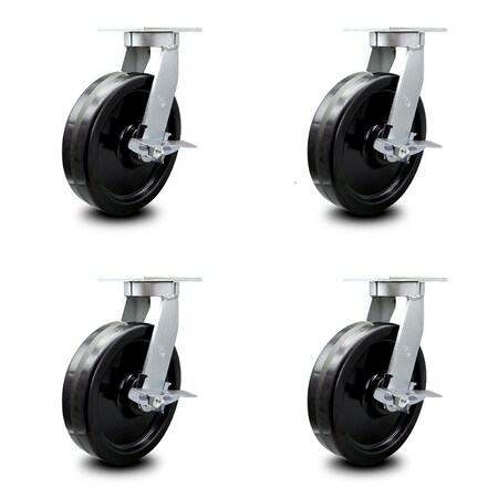 Service Caster 12 Inch Extra Heavy Duty Phenolic Wheel Caster Brakes 2 Swivel Locks SCC, 4PK SCC-KP92S1230-PHR-SLB-BSL-2-SLB-2
